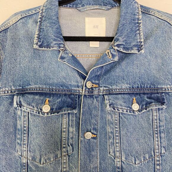 H&M Men's Medium Wash 100% Cotton Denim Jacket Size Large - Picture 2 of 9
